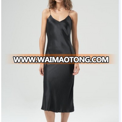 Fashion Design Silk Satin Dress Ladies Black Silk Cocktail Dress