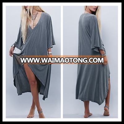 Cotton Dolman Sleeve Loose Fit Slit Kaftan Casual Long Dresses Beach NT6714